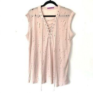 Jac Parker Size M Pink Lace Up Destroyed Linen Top Tunic